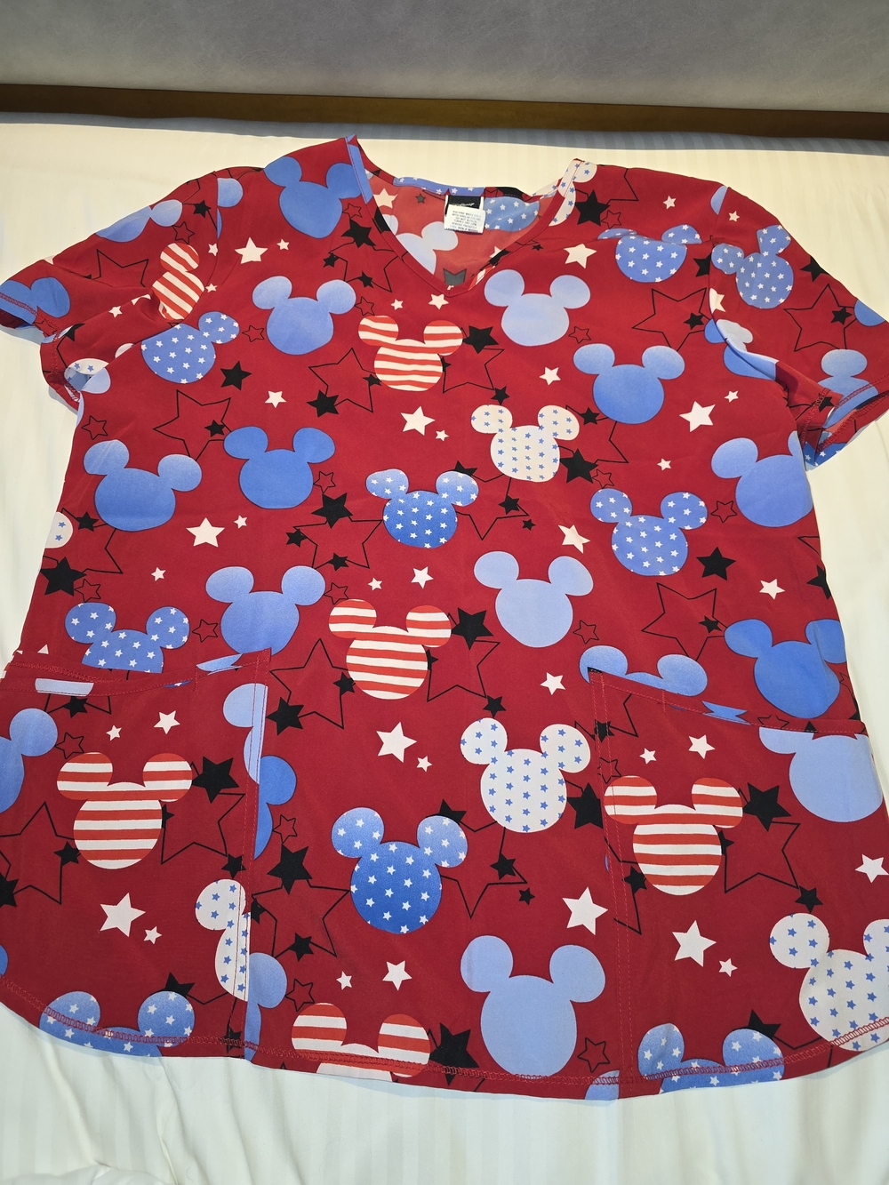 Disney Red Short Sleeve Tee with Blue, White & Black Mickey Heads